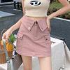 脏粉色牛仔短裙女夏季设计感小众显瘦a字防走光包臀半身热裙