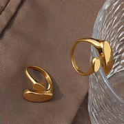欧美ins复古风极简异形平面开口戒指，钛钢不掉色18k金尾戒指环