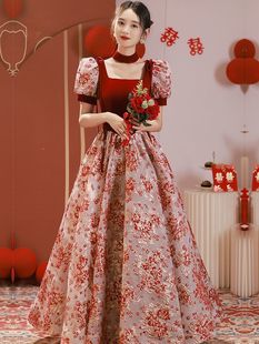 新娘敬酒服平时可穿红色订婚裙2022结婚晚礼服大码小个子冬季