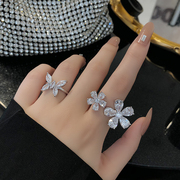 小众轻奢蝴蝶开口食指戒指女设计感高级气质时尚个性锆石花朵指环