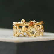 《采花酿蜜》薾曼原创设计叠戴蜜蜂黄水晶戒指高级感彩宝开口指环