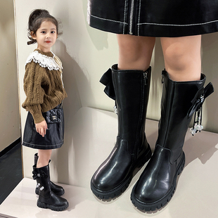 女童靴子儿童长靴长筒靴，春秋2023高筒，单靴公主大童中筒马丁靴