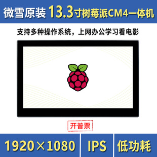 微雪13.3寸树莓派cm4显示屏，ips一体机平板，电脑电容触控屏