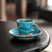 同合日本进口水波蓝咖啡杯套装日式创意手工陶瓷马克杯下午茶茶杯