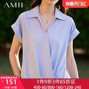 Amii夏季女装2024上衣高端大气雪纺衫夏天纯色短袖小衫