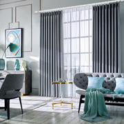 北欧记忆定型欧式飘窗卧室十字纹全遮光定制窗帘成品简约现代客厅