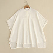 022063 日单 米白色 小立领单排扣前短后长宽松蝙蝠袖衬衫 BC1-20