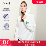 amii2024春季连帽衫白色，套头宽松长袖卫衣女，运动休闲上衣