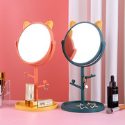 猫耳朵台式化妆镜卡通高清公主镜宿舍桌面梳妆镜可旋转时尚美妆镜