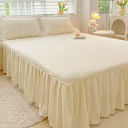 韩式ins风床裙床单枕，头套床笠防滑床罩保护罩水洗棉纯色全棉床垫