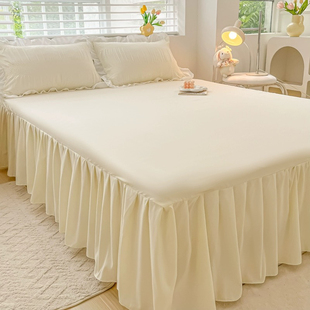 韩式ins风床裙床单枕头套床笠防滑床罩保护罩，水洗棉纯色全棉床垫