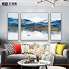 新中式沙发背景墙挂画山水风景纯手绘油画现代轻奢客厅装饰画三联