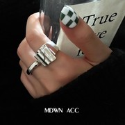 日韩s925银个性宽边戒指，女复古时尚韩版几何，波浪开口戒指食指戒潮