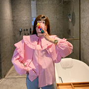 pinkdaisy韩国东大门衬衫，女春季减龄娃娃领长袖上衣
