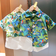 男童夏季短袖套装洋气2023儿童夏装两件套衬衫衬衣男孩潮沙滩