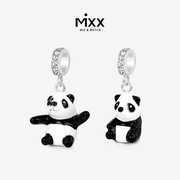 mixx925银镀金彩绘卡通吊坠-拥抱熊猫时尚水晶吊坠可爱配饰P4854
