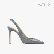 hltino2024年夏季尖头高跟鞋细跟后空气质女士包头凉鞋仙女风