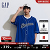 gap男装2024夏季撞色线条网面棒球衬衫，透气运动上衣877624