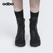 odbo/欧迪比欧原创设计高级感厚底增高牛皮马丁靴女夏季