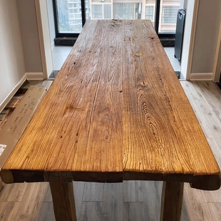 老榆木门板桌复古怀旧吧台，旧木板原木桌子风化板茶桌茶台民俗定制