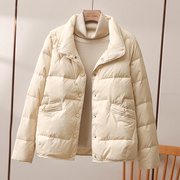 韩国时尚短款轻薄羽绒服女2023年冬季小个子白鸭绒(白鸭绒)保暖外套女