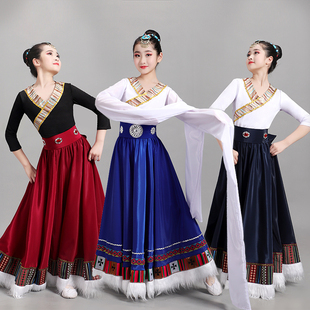 藏族儿童舞蹈演出服课堂练习裙，中小学生舞台表演服半身裙水袖上衣