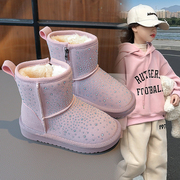 女童雪地靴2023冬季加绒加厚儿童棉靴保暖防滑防水中筒靴子潮