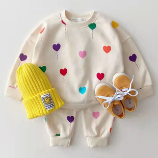 ins春秋韩版婴幼童装玫瑰花朵气球洋气休闲套装宝宝卫衣两件套潮