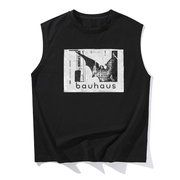 暗黑哥特包豪斯Bauhaus蝙蝠人黑白贴布印花无袖坎肩纯棉T恤背心