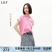 LILY夏女装复古翻领气质通勤洋气纯色显瘦宽松舒适针织衫