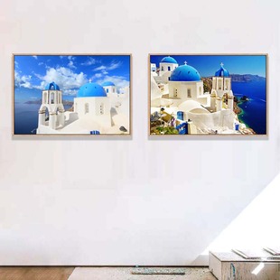 地中海风格装饰画希腊爱琴海风景餐厅挂画卧室床头酒店走廊墙壁画