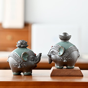 陶瓷大象摆件一对招财新中式家居客厅酒柜桌面玄关装饰小象吉祥物