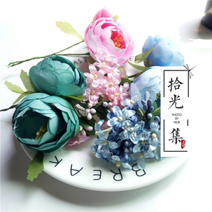 diy仿真花牡丹花喜糖盒装饰花假花装饰花朵，山茶花太阳花烘焙装饰