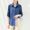 蓝色衬衫女2022年韩版上衣高端长袖设计感高级小众别致衬衣潮