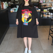 2024夏季韩国东大门大码女装，卡通宽松中长款蝙蝠，袖短袖t恤裙纯棉