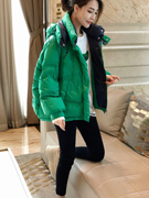 绿色连帽短款羽绒服女d小个子时尚休闲减龄外套冬季2023欧货