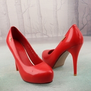 红色牛皮真皮尖头超高跟细跟欧美女鞋子宴会旗袍鞋浅口单鞋X71-3