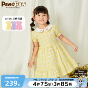 pawinpaw小熊童装款夏款女童，连衣裙娃娃领格子学院风公主裙