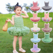 公主女童蓬蓬蛋糕裙网纱，tutu半身短裙生日凸凸，婴儿吊带连衣裙绿色