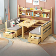 沙发床多功能家用可折叠客厅，双人坐卧两用带，书桌储物柜实木沙发床