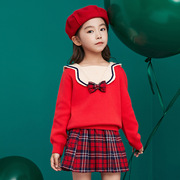 女童韩版加厚格子裙套装冬款儿童洋气针织毛衣短裙两件套新年装