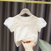 2022女婴儿夏装韩版1-7岁女宝宝短袖上衣女童时尚，泡泡袖棉t恤
