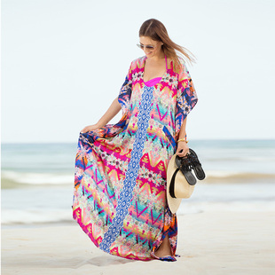 海岛旅游沙滩裙大码雪纺透明性感比基尼罩裙女款防晒罩衫