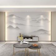 定制电视背景墙壁纸，2023新中式山水壁布壁画大气，客厅沙发影视墙布