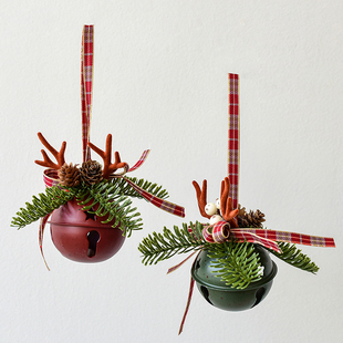 圣诞鹿角圆形金属红绿铃铛松果，装饰挂件圣诞树装饰品圣诞节日吊饰