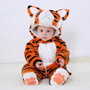 0-1-2岁新生婴儿宝宝衣服老虎，冬季动物造型，卡通连体睡衣小孩爬服
