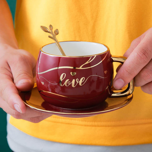北欧创意轻奢大肚陶瓷咖啡杯碟 家用办公室牛奶花茶咖啡情侣水杯