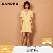 SANDRO Outlet春秋女装腰部镂空时尚设计感黄色连衣裙SFPRO02292