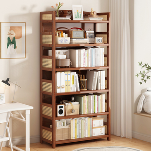 书架落地置物架家用楠竹简易阅读收纳靠墙多层客厅一体储物柜子