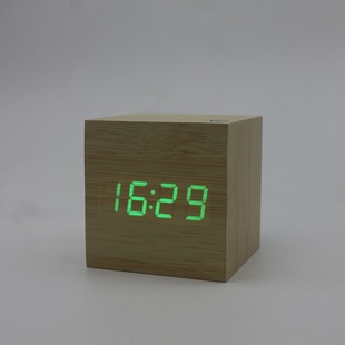 创意电子木质时钟led闹钟木头，钟声控(钟声控)可定制丝印电子1293